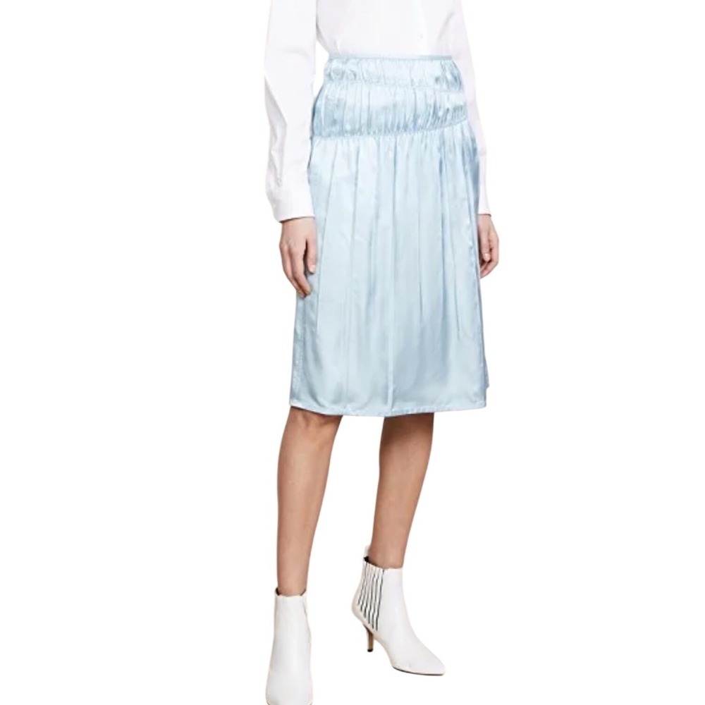 Helmut Lang Ruched Baby Blue Slip Skirt NWT Size 6 $435